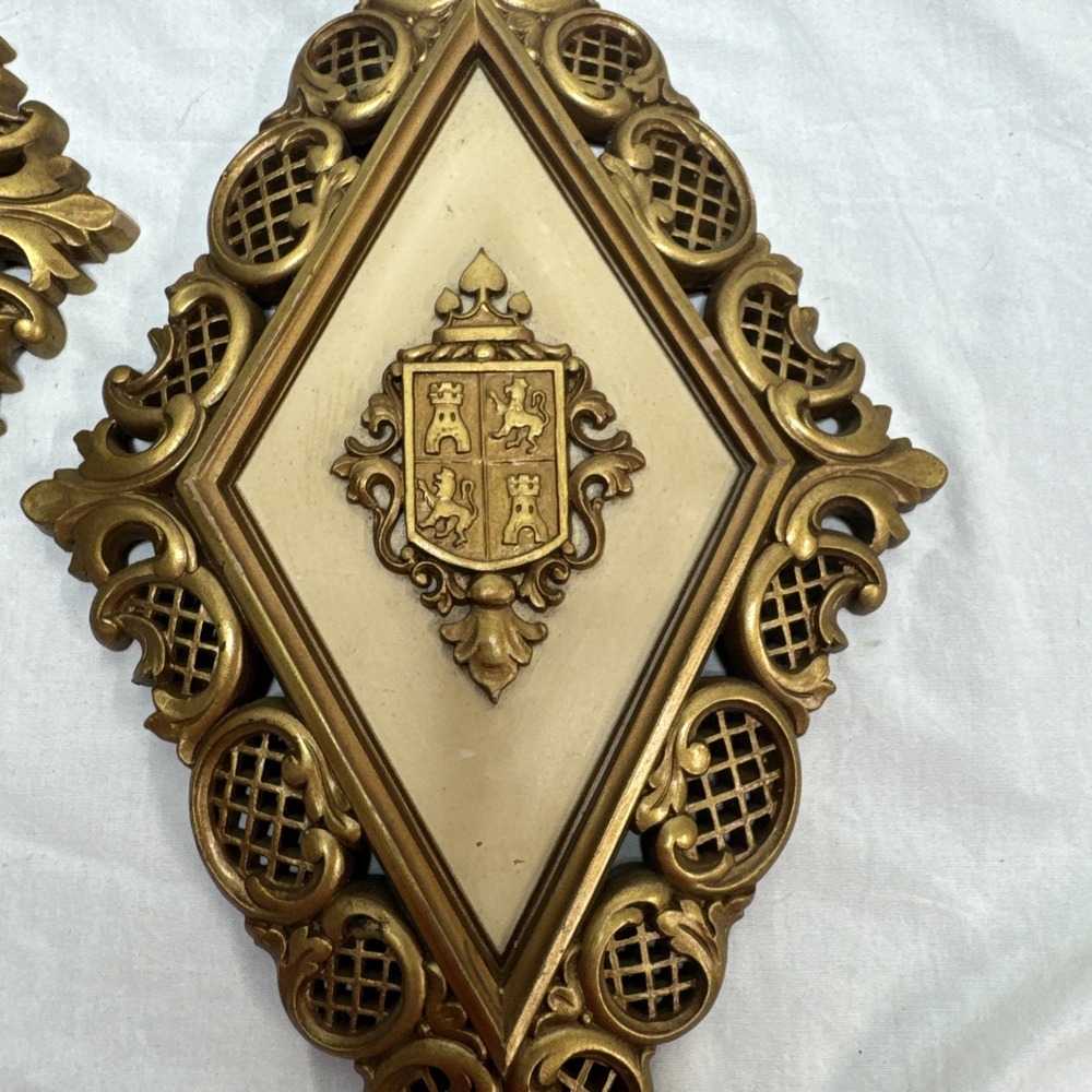 Vintage MCM SYROCO Plaques Gold Ornate Diamond Shape lot of 3 - Picture 9 of 15